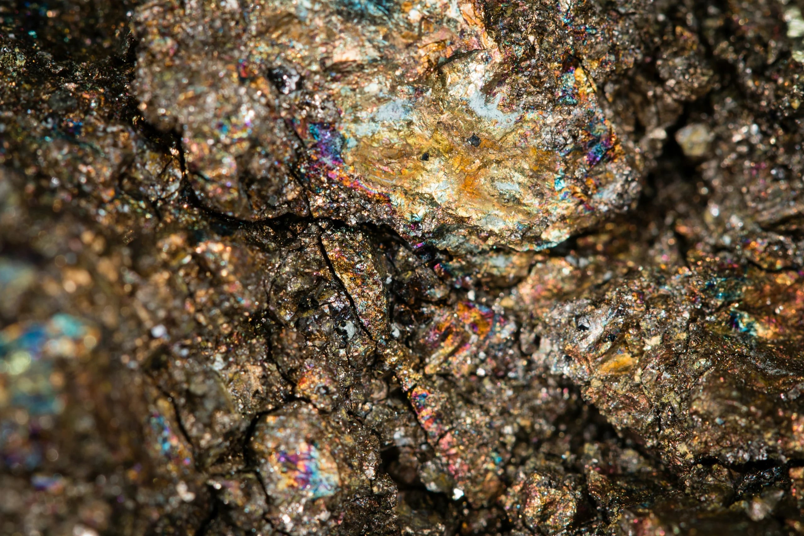Close-up of sulphide ore containing chalcopyrite, a copper mineral